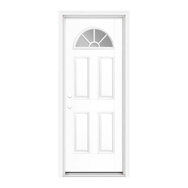 32 in. x 80 in. Clear Fan Lite Right-Hand Inswing Primed White Fiberglass Prehung Front Door with Brickmold