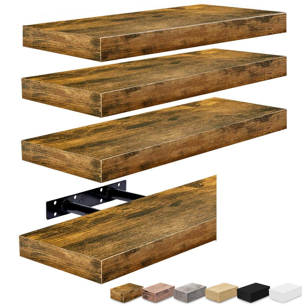4-Pack Floating Shelves, 16 in. W x 5.5 in. D Walnut Decorative Wall Shelve