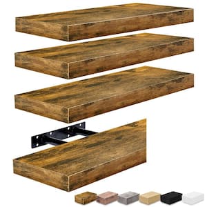 4-Pack Floating Shelves, 16 in. W x 5.5 in. D Walnut Decorative Wall Shelves with Invisible Brackets for Home Decor