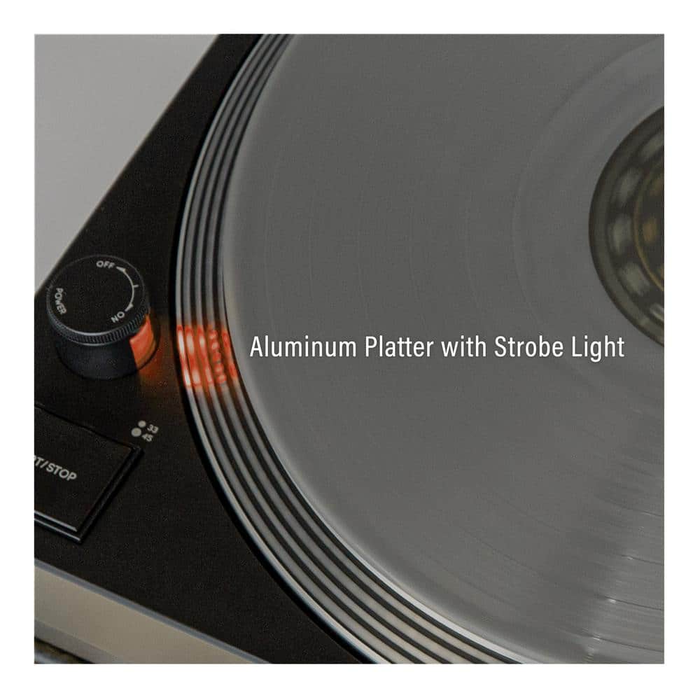 Black Aluminum Turntable with Bluetooth and Stereo Speakers