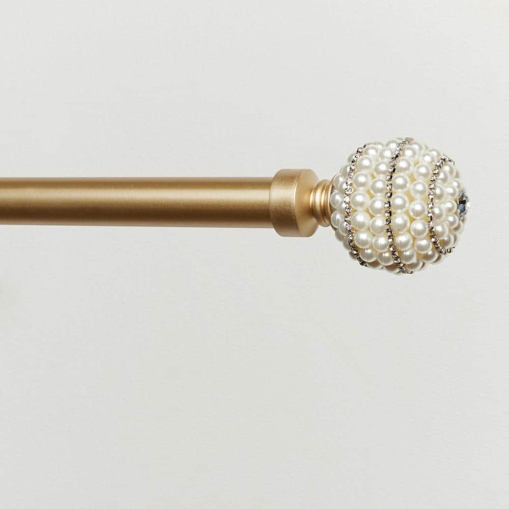Gold Adjustable Curtain Rod with Faux Pearl Finials