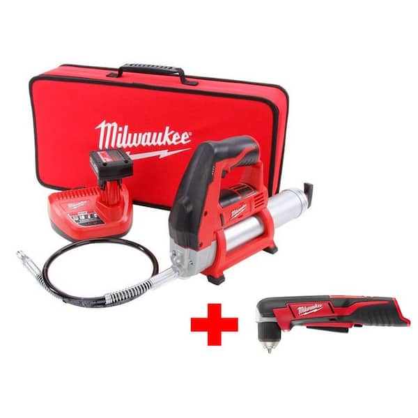 Milwaukee M12 12-Volt Lithium-Ion Cordless Grease Gun XC Kit with M12 Right Angle Drill