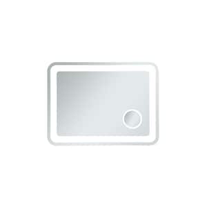 Timeless Home 36 in. W x 27 in. H Modern Metal Framed Magnifying LED Wall Bathroom Vanity Mirror in Glossy White