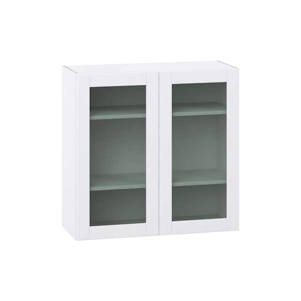 J COLLECTION 36 in. W x 14 in. D x 35 in. H Assembled Glass Door Wall Kitchen Cabinet in Bright White