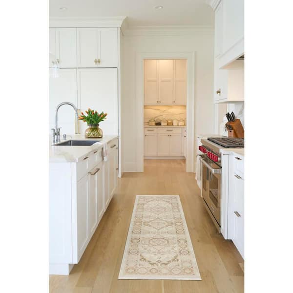 Pardis Ivory Beige 2 ft. x 6 ft. Center medallion Traditional Runner Area Rug