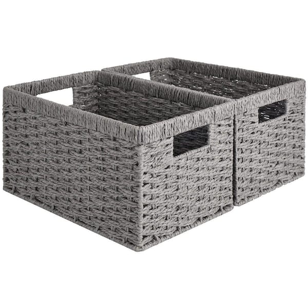 Angel Sar 13 in. x 7 in. Water Hyacinth Storage Basket with Built