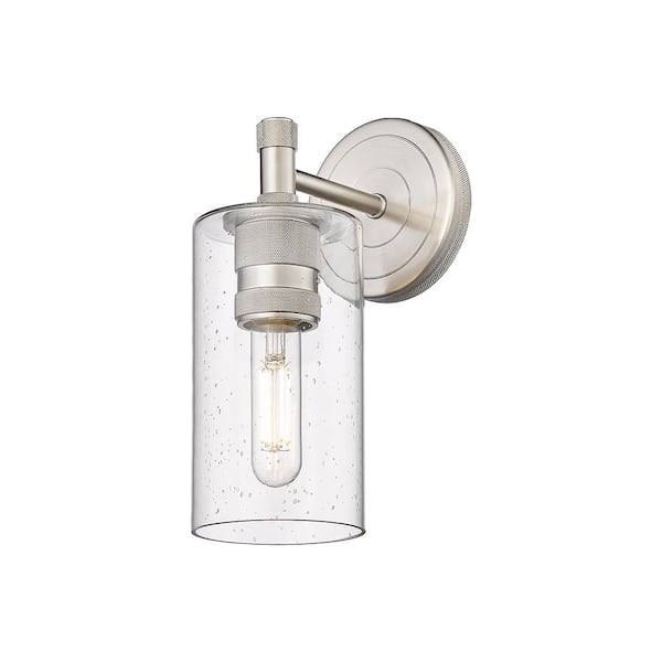 Crown Point 3.89 in. 1-Light Satin Nickel Wall Sconce with Glass Shade