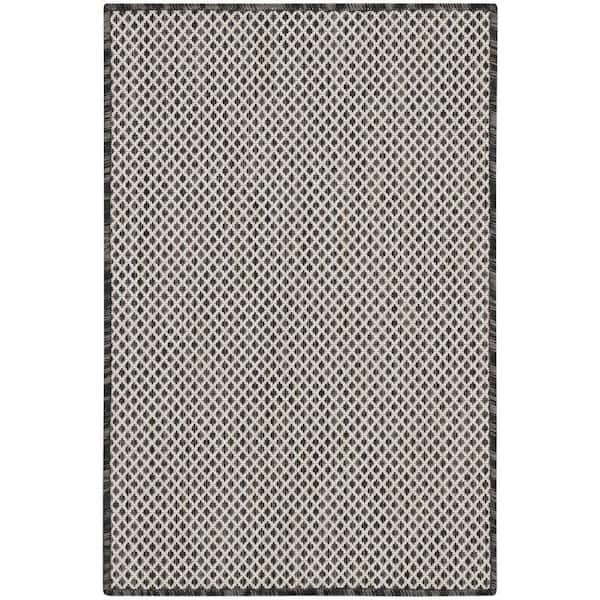 Nourison Courtyard Ivory Charcoal doormat 2 ft. x 3 ft. Geometric Contemporary Indoor/Outdoor Patio Kitchen Area Rug