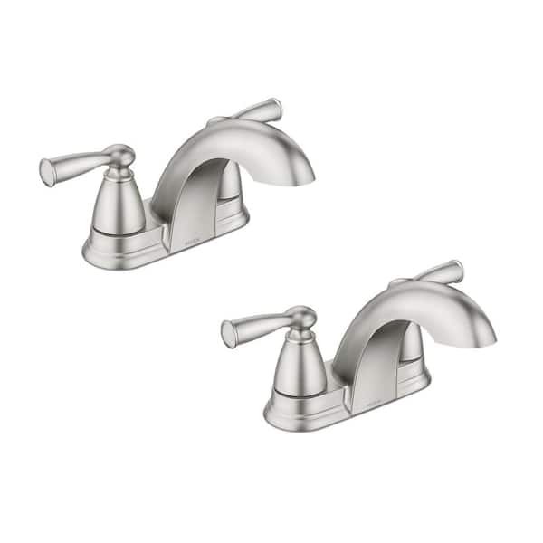 MOEN Banbury 4 in. Centerset 2-Handle Low-Arc Bathroom Faucet in Spot Resist Brushed Nickel (2-Pack)