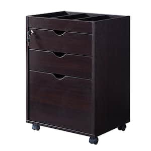 Sabant Espresso Mobile Decorative Vertical File Cabinet With Locking Drawers