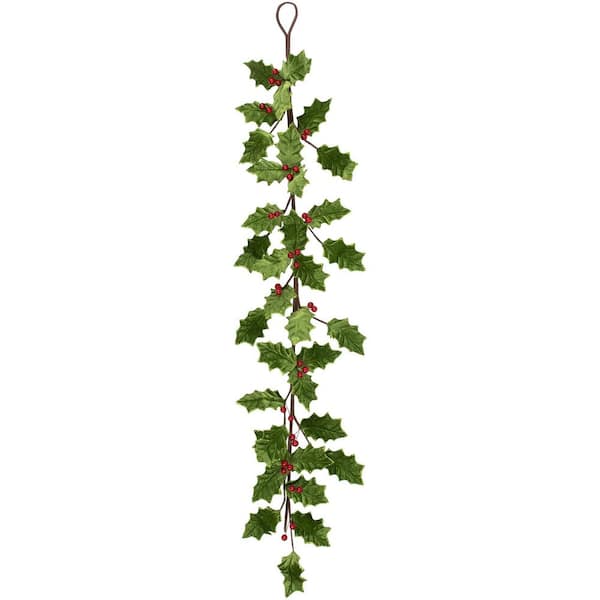 Glittered Holly with Berry Christmas Garland-3.5' x 9"-Unlit