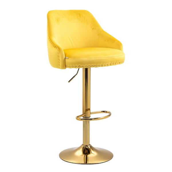 URTR 44 in. Yellow Low Back Metal Frame Bar Stool with Footrest Adjustable Height Counter Stools for Kitchen Dining Room