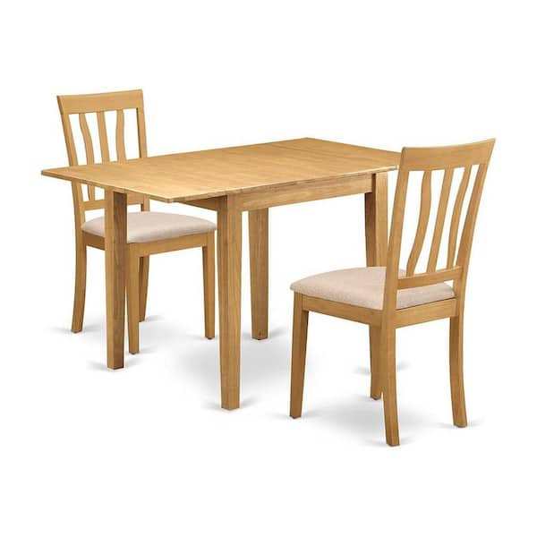 East West Furniture 3-Piece Natural Brown Oak Finish Solid Wood Top Dining Table Set