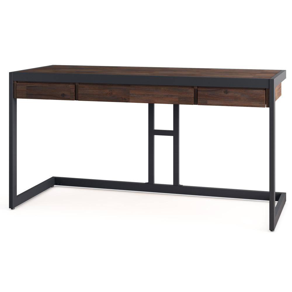 Distressed Charcoal Brown Acacia Wood Industrial Desk with Drawers