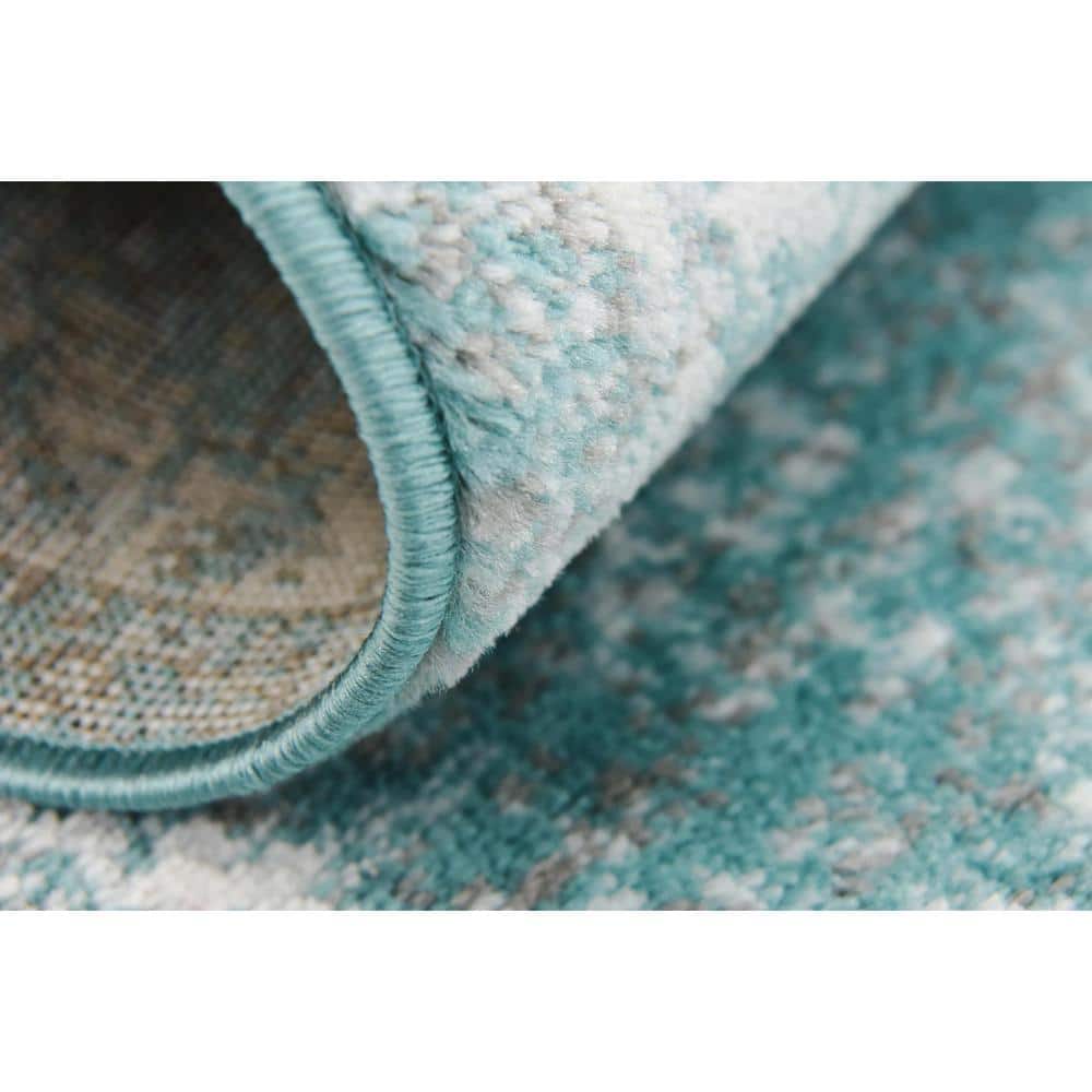 Turquoise Rectangular Synthetic Stain-Resistant Area Rug