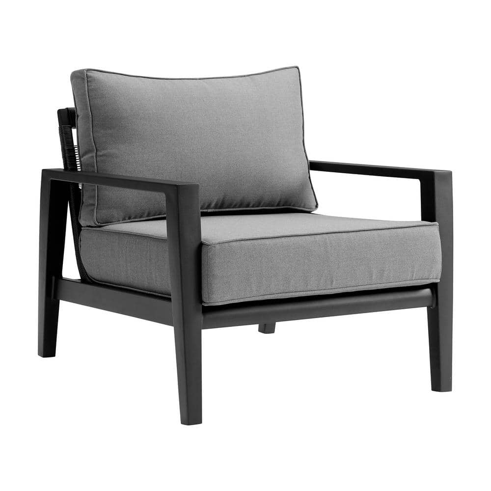 Grand 4-Piece Black Aluminum Outdoor Seating Set with Dark Gray Cushions
