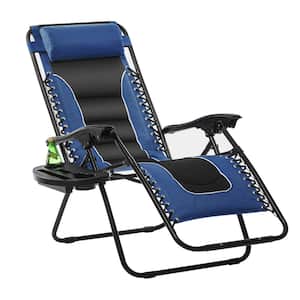 25.6 in. W x 44 in. H Zero Gravity Lounge Chair Folding W/padde foam and pillow W/removable side table Navy Cushion