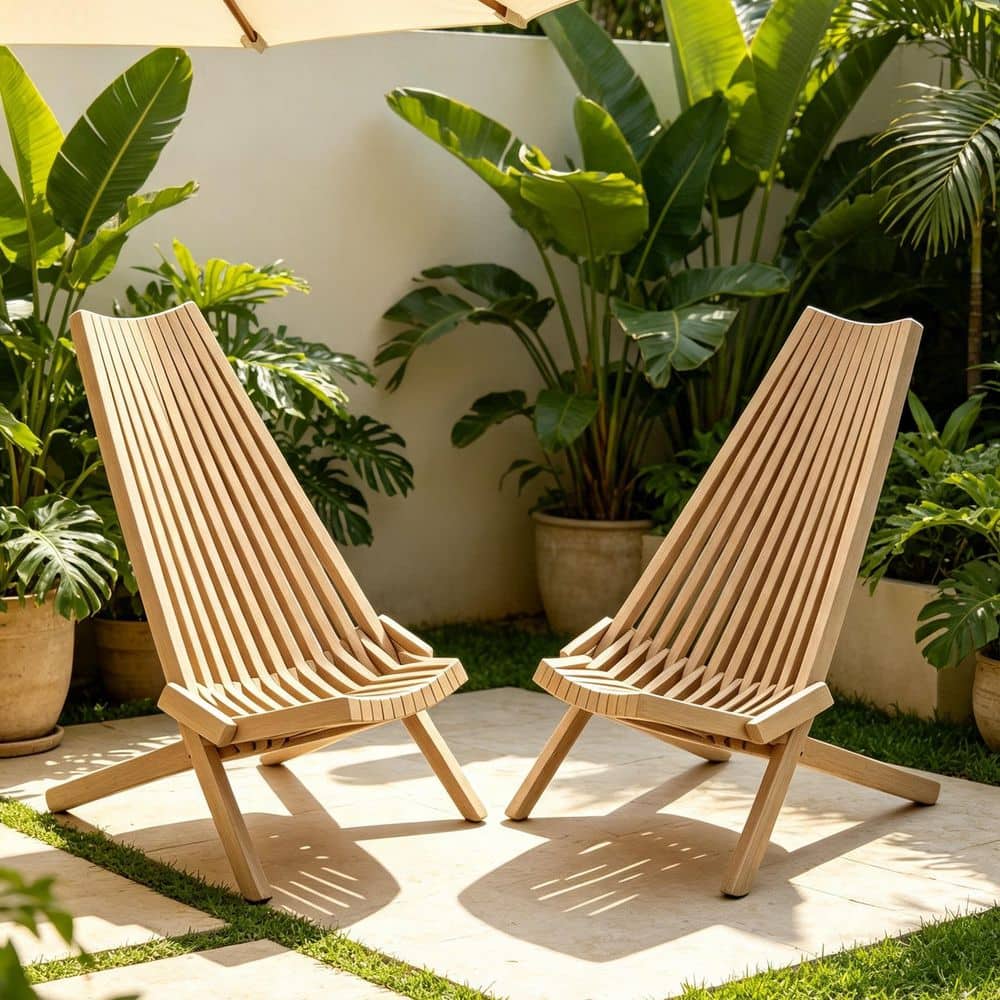 2‑Pack Folding Acacia Wood Outdoor Lounge Chairs, Portable Wood Patio Relax Chairs for Garden Backyard Camping Balcony price history on PriceWatchPro