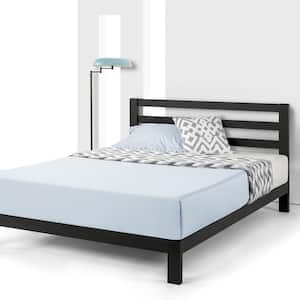 Modernist Black Twin Classic Heavy Duty 10 in. Metal Platform Bed with Headboard and Wooden Slats
