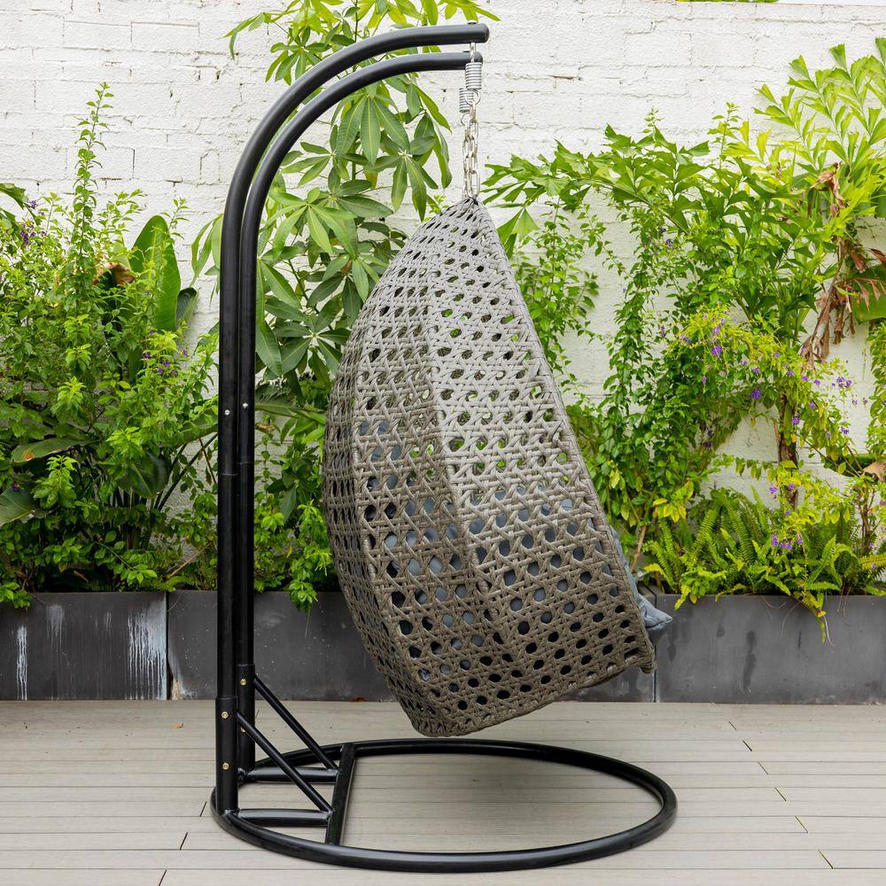 Dark Grey Wicker Hanging Egg Chair with Cushions