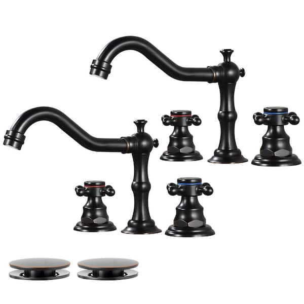 Double Handles 8 in. Widespread Bathroom Faucet 3-Hole Sink Faucet with Pop-Up Drain in Oil Rubbed Bronze (2-Pack)