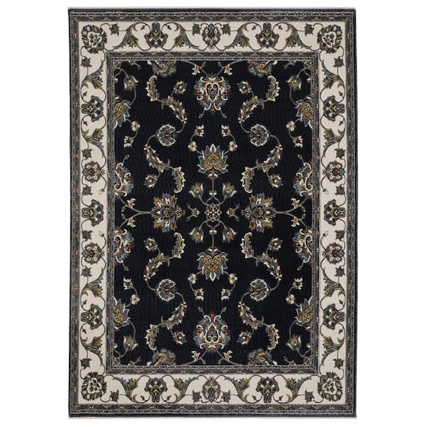 7 X 10 Navy Blue, Ivory Oriental Washable Area Rug Runner Rug