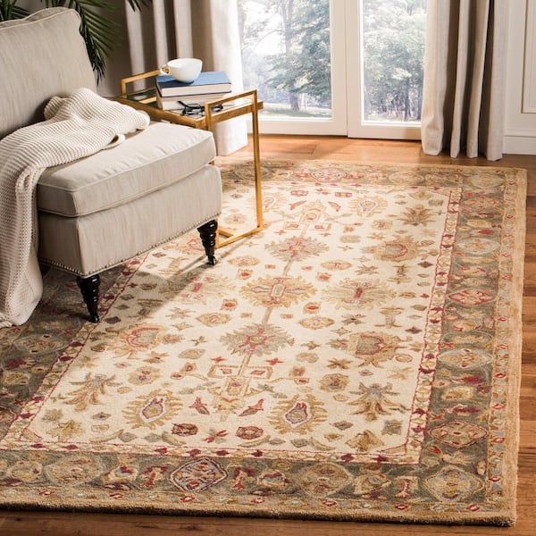 Anatolia Ivory 8 ft. x 10 ft. Border Distressed Geometric Area Rug