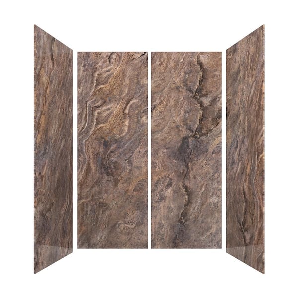60 in. L x 32 in. W x 84 in. H Glue-Up Alcove Solid Composite Stone 4-Piece Shower Wall Set in Fusion Brown