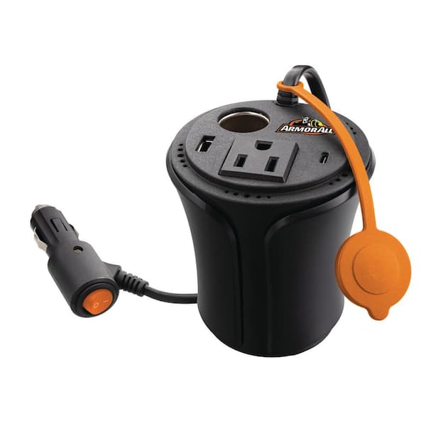 Armor All 150W Cup Holder Power Inverter, DC AC USB Type-C, Extend