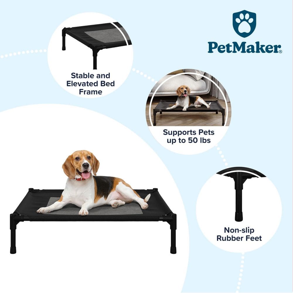 Medium Black Elevated Waterproof Outdoor Dog Bed