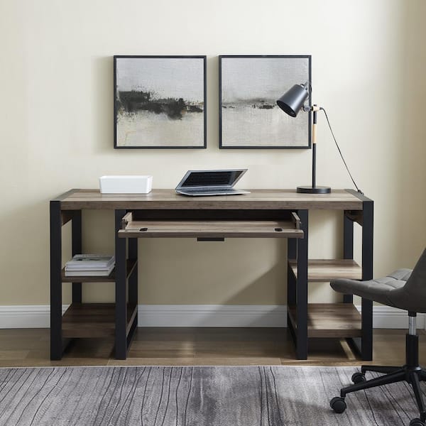 Urban Blend 60 in. Grey Wash Rectangular 1-Drawer Writing Desk with Keyboard Tray
