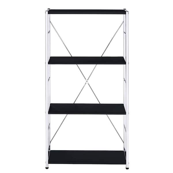 11.50 in. W x 24.50 in. D x 42.50 in. H Multi-Colored Wood Freestanding Linen Cabinet w/4-Shelves in Black+Silver