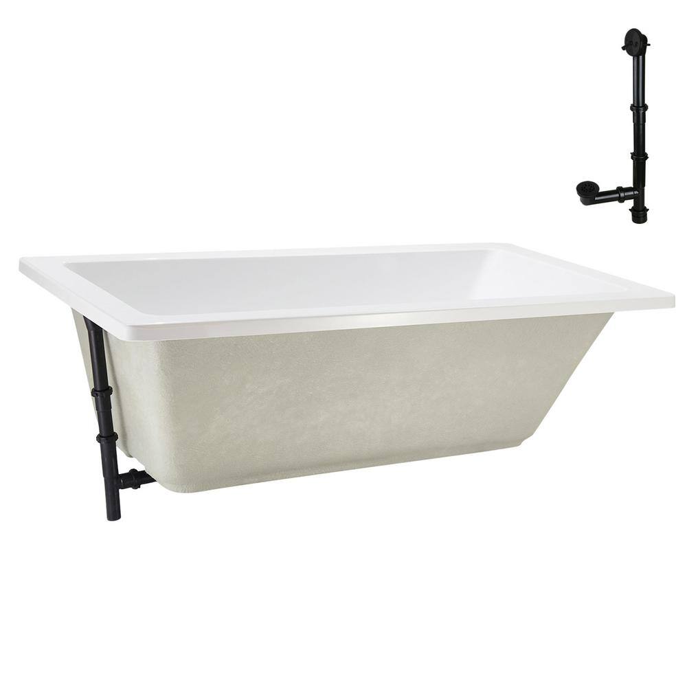 66" x 34" Glossy White Acrylic Soaking Drop-In Bathtub with Matte Black Trim