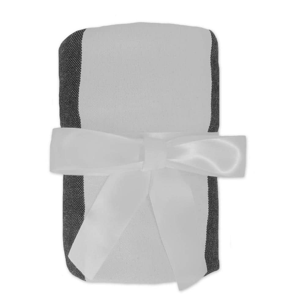 Charcoal and Ivory Striped Cotton Tasseled Throw Blanket