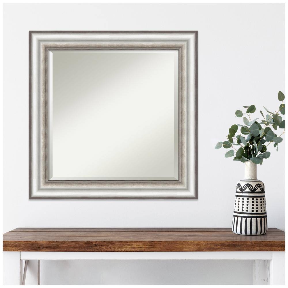 Salon Silver 25" Square Wall Mirror with Brushed Polystyrene Frame