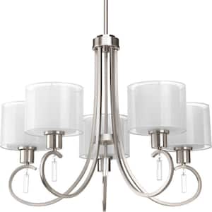 Invite Collection 5-Light Brushed Nickel White Silk Mylar Shade New Traditional Chandelier Light
