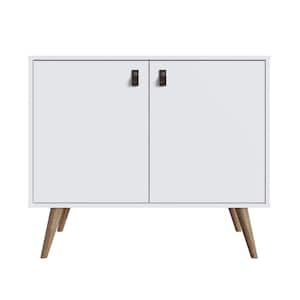 Amber White Accent Cabinet with Faux Leather Handles