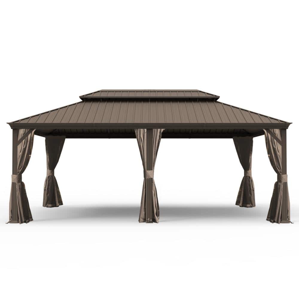 14 ft. x 20 ft. Hardtop Gazebo with Double Galvanized Steel Roof,Reinforced Frame,Drainage System,Curtains&Netting,Brown price history on PriceWatchPro
