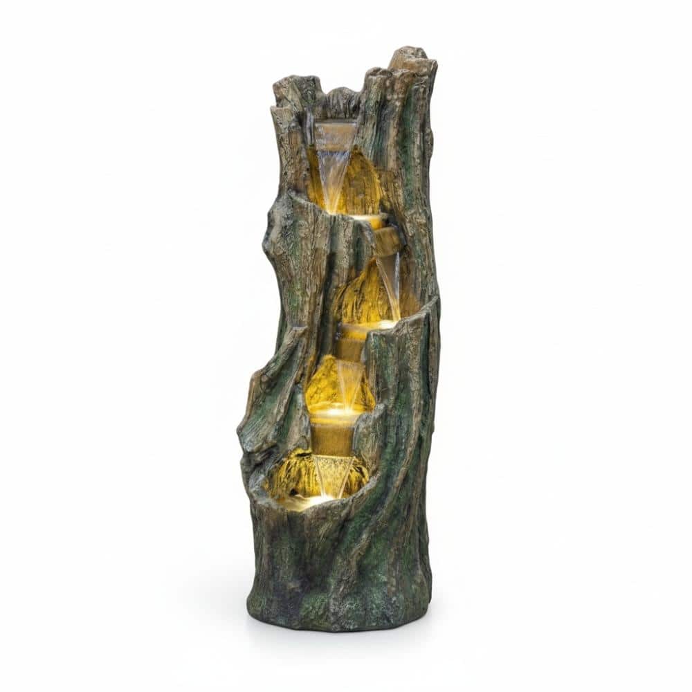 Gray Resin Waterfall Fountain with LED Lights and Easy Setup for Outdoor Gardens price history on PriceWatchPro