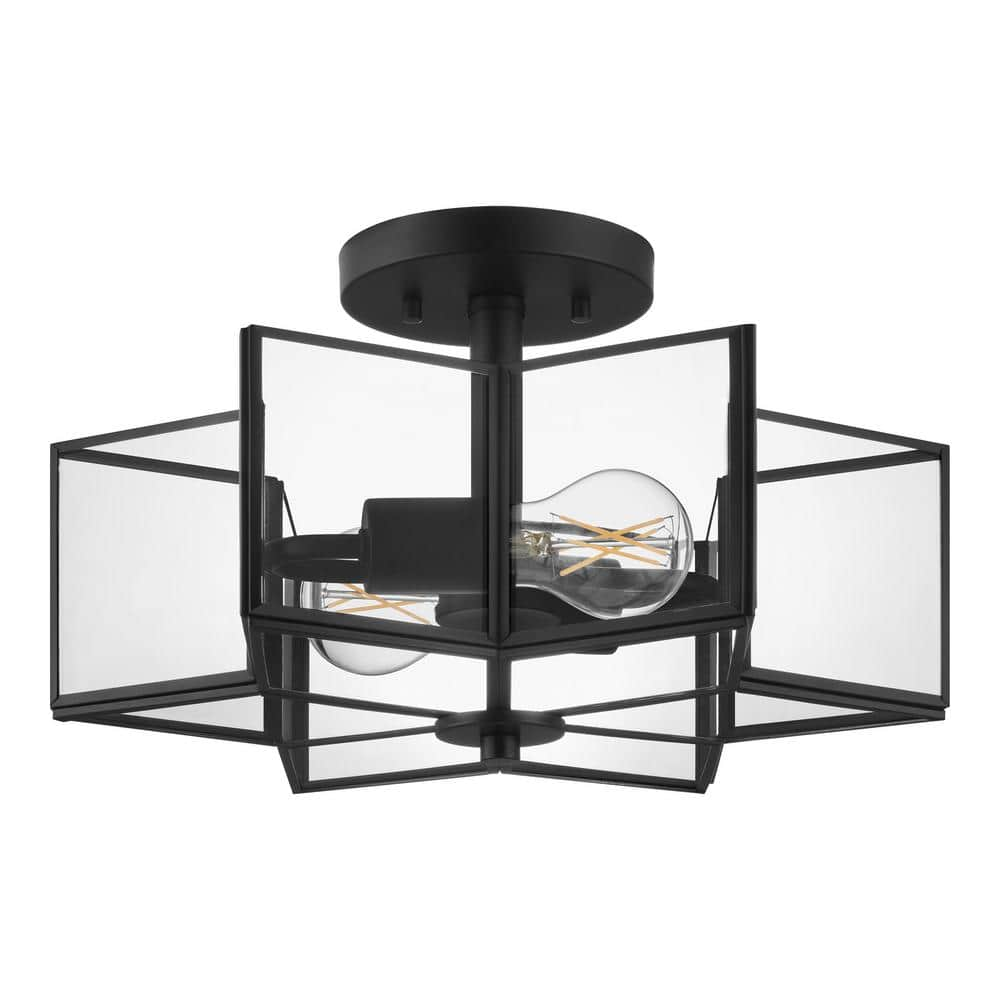 Home Decorators Collection Malena 14.25 in. 2-Light Matte Black Semi-Flush Mount