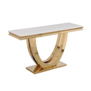 Terracotta 55 in. L Gold Rectangle Faux Marble Console Table