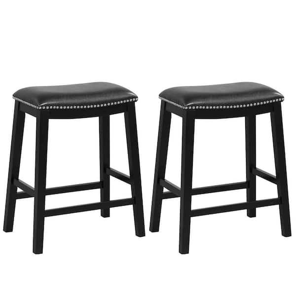 Costway 26 in. Black Wood Bar Stool Counter Height Saddle Stools with