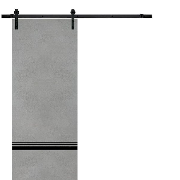 Sartodoors 42 in. x 80 in. 1 Panel Concrete Solid Wood with Honeycomb Sliding Barn Door with Hardware Kit