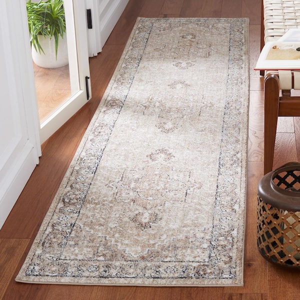 Jasmine 2 ft. x 9 ft. Ivory/Beige Distressed Ornate Runner Rug