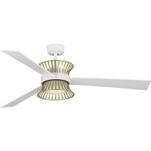 Bisbee 55.3125 in. Indoor/Outdoor Integrated LED Satin White Global Ceiling Fan with Remote for Living Room and Bedroom