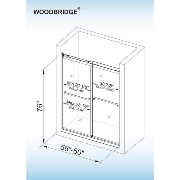 Woodbridge Aldeby 56 in. to 60 in. x 76 in. Frameless Shower