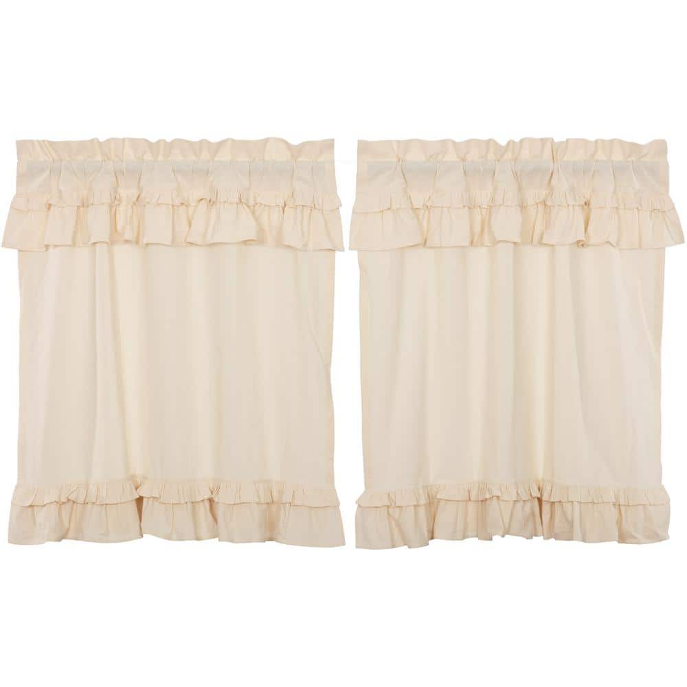 Natural Cotton Ruffled Tier Curtains with Rod Pocket, 36x36