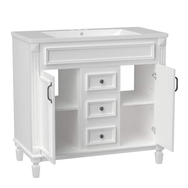 Aoibox 35.9 in. W x 18 in. D x 34 in. H Bath Vanity Cabinet without Top in White with 2 Doors and 2 Drawers (NOT INCLUDE SINK)