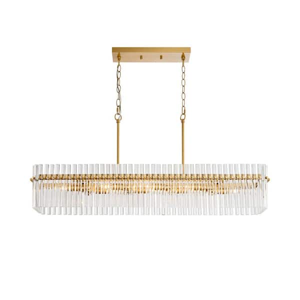 Natalia 8-Light Brushed Brass Crystal Glass Bars Rectangle Linear Chandelier