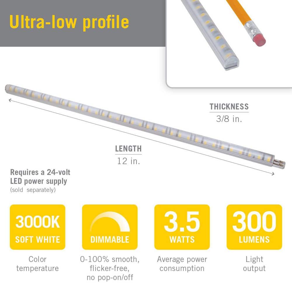 12" White LED Strip Light Diffuser Kit, 12V